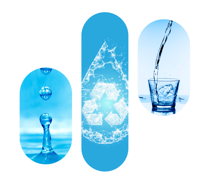 REN Water mission, Water drops, recycling water and a glass full of water